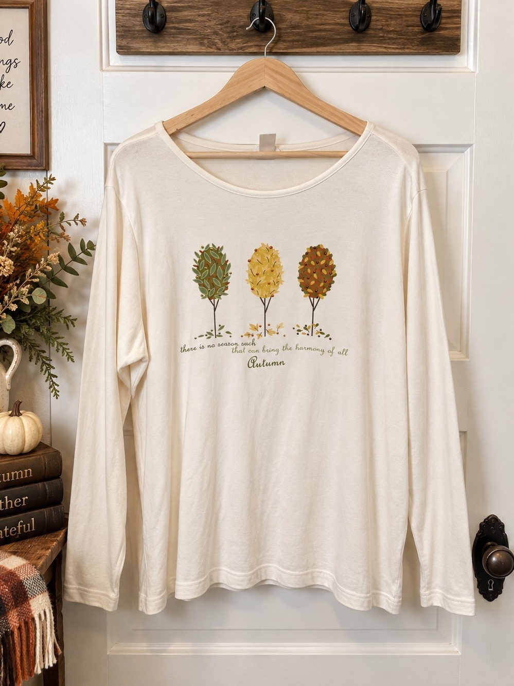 CJ Banks Autumn Trees Rhinestone Long Sleeve Top 1X Cottagecore Fall